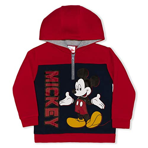 Disney Boy's Mickey Mouse Pullover Half Zip Hooded Jacket  Red Blue  Size 5T
