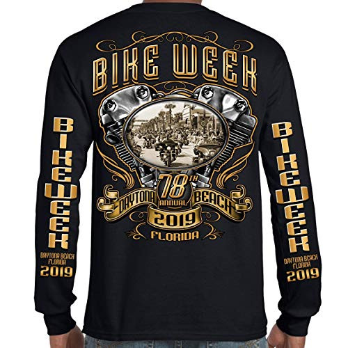 Biker Life Clothing 2019 Bike Week Daytona Beach Main Street Engine Long Sleeve Shirt Black