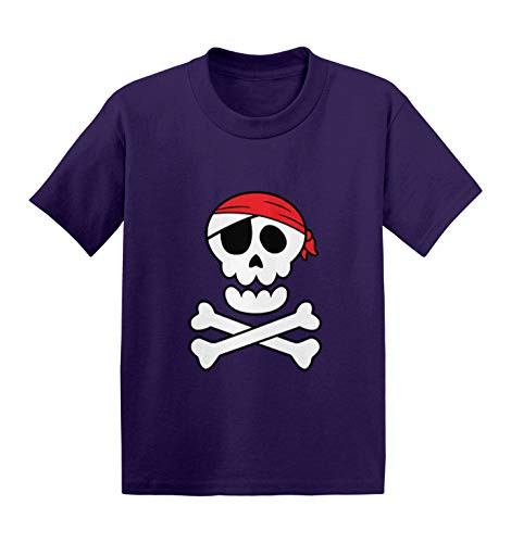 Pirate Skull  and  Crossbones - Buccaneer Infant Toddler Cotton Jersey T-Shirt  Purple  4T