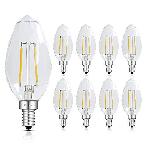 CRLight 2W 250LM Dimmable LED Candelabra Bulb 2700K Warm White  25W Incandescent Equivalent E12 Base LED Candle Bulbs  Unique D35 Diamond Clear Glass Decorative Chandelier Light Bulbs  8 Pack