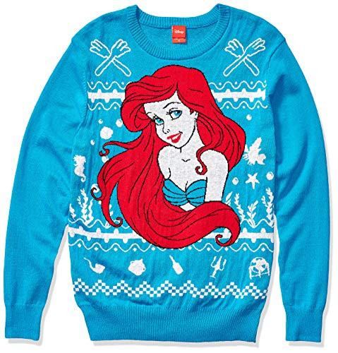 Disney Men's Ugly Christmas Sweater  Ariel Blue  Large