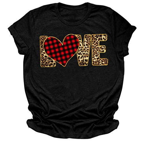 AOKASII Womens Short Sleeve Tops Valentine's Day T Shirt Cute Heart Graphic Tees Love Print Short Sleeve Top Shirt Black