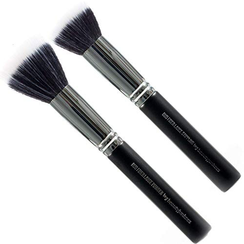 Duo Fiber Makeup Brush Set - Beauty Junkees 2pc Professional Make Up Brushes  Duo Fiber Large Stippling and Duo Fiber Large Powder Synthetic Bristles  Stipple Sheer Flawless Blending Liquid  Cream  Tr