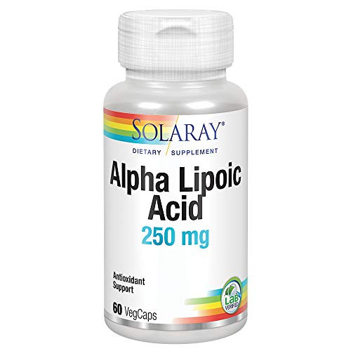 Solaray Alpha Lipoic Acid 250 mg Healthy Antioxidant Activity and Energy Metabolism Support Non-GMO and Vegan 60 VegCaps Solaray Alpha Lipoic Acid 250 mg Healthy Antioxidant Activity and Energy Metabolism Support Non-GMO and Vegan 60 VegCaps