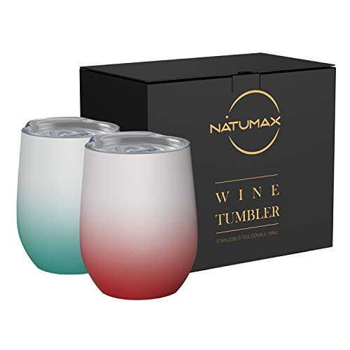 Insulated Wine Tumblers with Lid 12 oz Stainless Steel Stemless Wine Glasses Double Wall Vacuum Travel Tumbler Cup for Coffee  Drinks  Champagne  Beverage  Set of 2