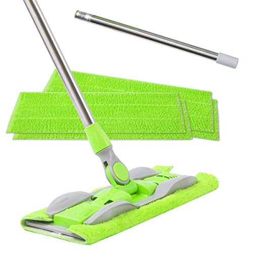 ITSOFT Microfiber Hardwood Floor Mop - Stainless Steel Handle with Extension and 5 Reusable Mop Pads  for Wet or Dry Floor Cleaning  Green