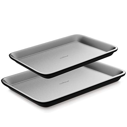 Nonstick Cookie Sheet Baking Pan - 2-Pc. Professional Quality Kitchen Cooking Non-Stick Bake Trays with Gray Coating Inside  and  Outside  Dishwasher Safe  PFOA  PFOS  PTFE Free - NutriChef  One Size