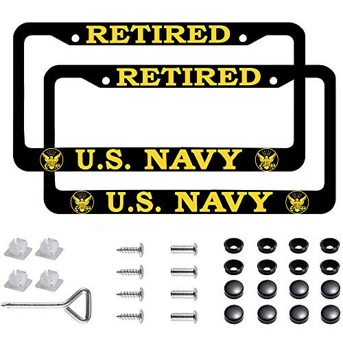 BOOM FASHION Car License Holder for Retired US Navy License Plate Frames  Black Aluminum  12.5 x 6.5 Retired USN License Plate Holder
