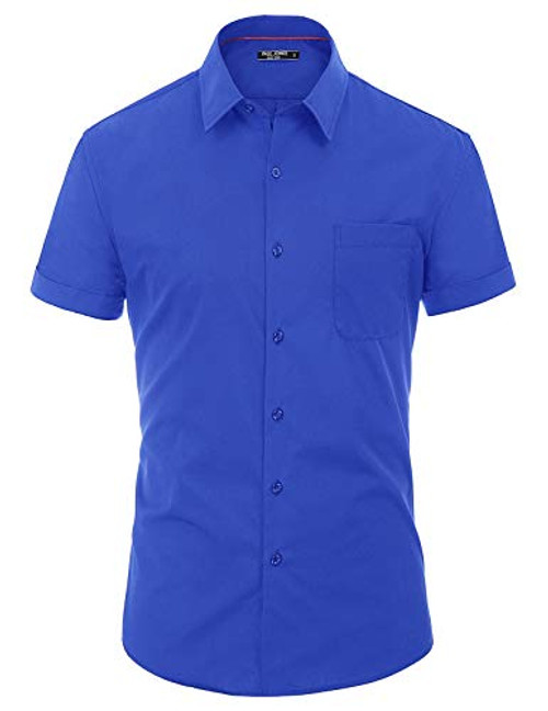 PJ PAUL JONES Mens Button Down Shirts Short Sleeve Slim Fit Dress Shirt Royal Blue  Size M