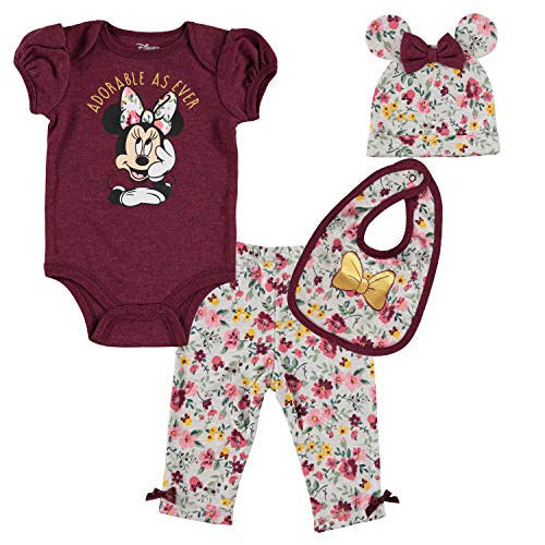 Disney Minnie Mouse Baby Girls Layette Set  Bodysuit Pants Hat Bib Purple 12 Months