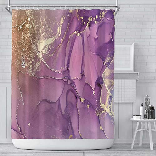 Marble Shower Curtain for Bathroom Purple Gold Fabric Shower Curtain with Hooks Modern Luxury Abstract Texture Bathroom Curtain Set Waterproof Washable 72x72 Inches Marble Shower Curtain for Bathroom Purple Gold Fabric Shower Curtain with Hooks Modern Luxury Abstract Texture Bathroom Curtain Set Waterproof Washable 72x72 Inches