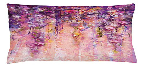 Ambesonne Flower Throw Pillow Cushion Cover  Watercolor Painting Effect Wisteria Tree Blossoms Soft Scenic Spring Display  Decorative Rectangle Accent Pillow Case  36" X 16"  Purple Lilac