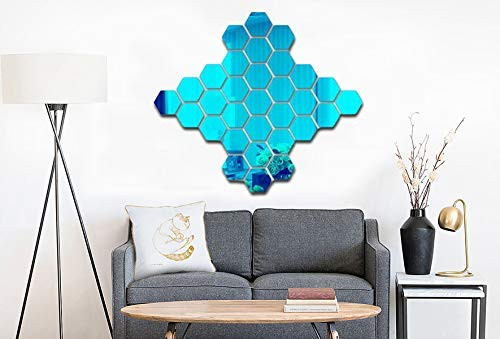 Hexagon Mirror Wall Stickers  12PCS Art DIY Home Decorative Hexagonal Acrylic Mirror Wall Sheet Plastic Mirror Tiles Home Living Room Bedroom Sofa TV Background Wall Decal Decoration  S  Blue