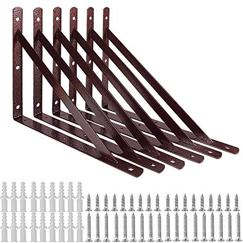 ORIGA Heavy Duty Shelf Brackets 11.8 x 7.5 Inch Floating Shelves Tripod Triangle Shelf Brackets 90 Degree Angle Wall Mounted Shelf Supporter Bracket Frame with Installation Screws 6-Pack Red Bronze