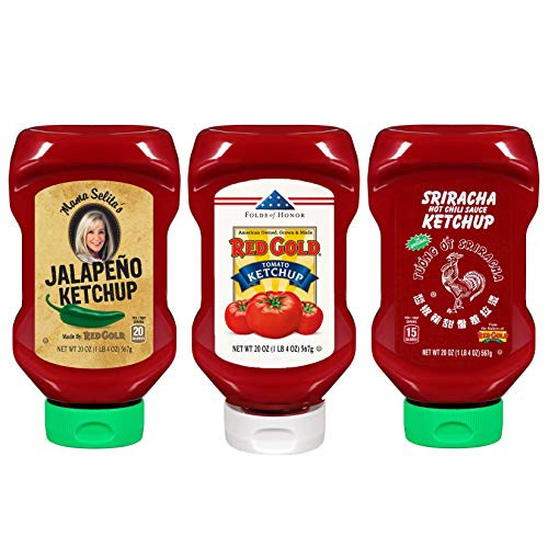 Red Gold Variety Pack - Jalapeno Ketchup  Sriracha Ketchup and Red Gold Ketchup  20oz Bottles  Pack of 3