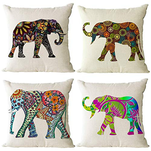 YeeJu Set of 4 Elephant Decorative Throw Pillow Covers Square Cotton Linen Cushion Covers Outdoor Couch Sofa Home Pillow Cases 24x24 Inch YeeJu Set of 4 Elephant Decorative Throw Pillow Covers Square Cotton Linen Cushion Covers Outdoor Couch Sofa Home Pillow Cases 24x24 Inch