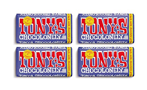 Tony's Chocolonely  Pack of 4  42% Dark Milk Chocolate  Bar with Pretzel and Toffee  6.35 Oz Each