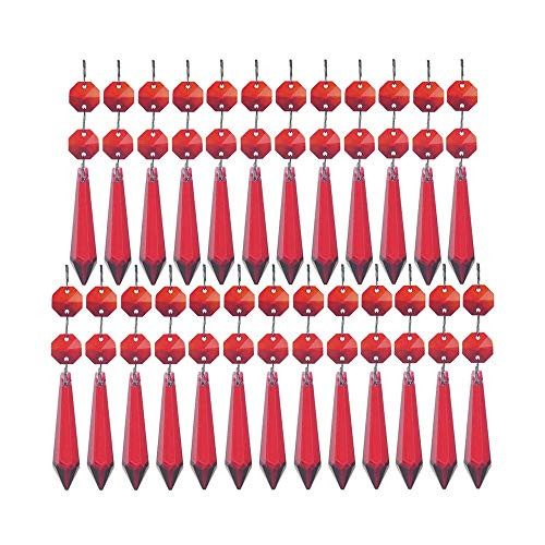 HDCRYSTALGIFTS 55mm Red Crystal Icicle Prisms Chandelier Drop Pendants with Two Beads Lamp Candelabra Parts  Pack of 25