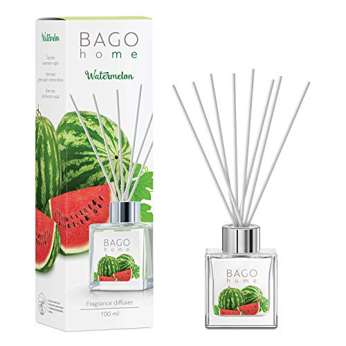 BAGO home Fragrance Oil Reed Diffuser Set with Sticks - Watermelon  Watermelon  Green Apple  and  Sandalwood Notes  100 ml 3.4 oz  Great Home  Office  and  Room Decor
