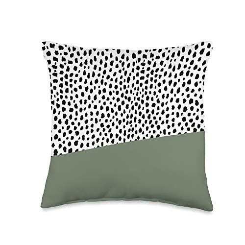 Design Minds Boutique Dalmatian Polka Dot Spots with Sage Green Stripe Throw Pillow  16x16  Multicolor