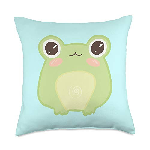 Lili's Design Pastel Green Kawaii Baby Cute Round Frog Toad Pet Blue Throw Pillow  18x18  Multicolor