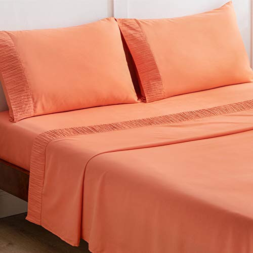Bedsure Full Size Sheets Set Coral - Soft 1800 Bedding Microfiber Sheets for Full Size Bed - Wrinkle  Fade  Stain Resistant - 4 Pieces