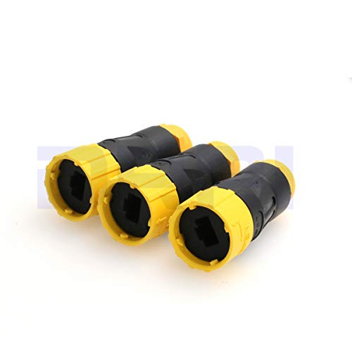 DRRI 3pcs Dual Port RJ45 Sockets Ethernet Waterproof Panel Mount Connector IP65  Straight RJ45-8002  Yellow