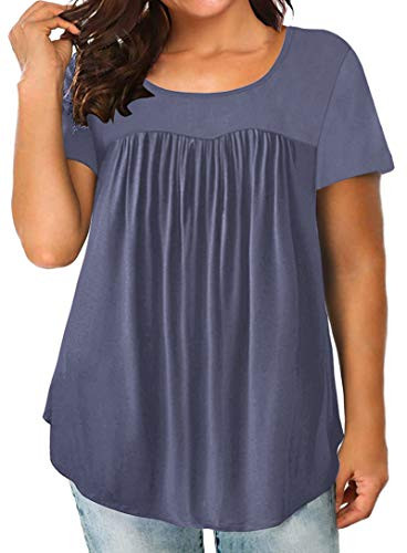 DEFJOOY Plus Size 4X Tunic Tops for Women Womens Short Sleeve Tops Pleated Shirts Ruffle Blouses Purple Grey