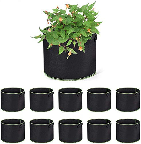 ACSTEP Grow Bags 10 Pack 10 Gallon Heavy Duty Aeration Fabric Pots Thickened Nonwoven Fabric Pots Plant Grow Bags with Handles