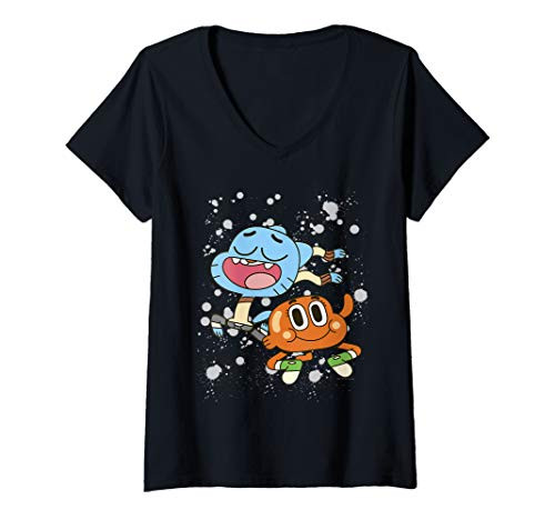 Womens CN The Amazing World Of Gumball  and  Darwin Paint Splatter V-Neck T-Shirt