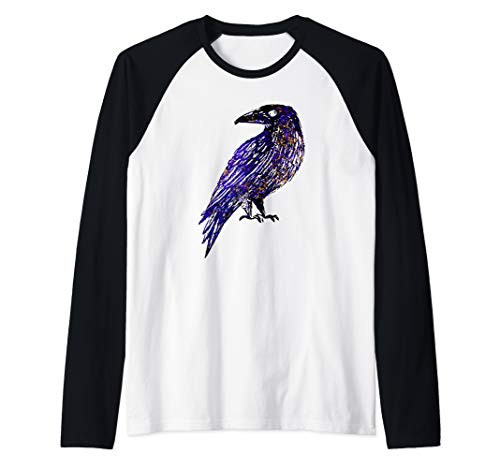 Raven Splatter Paint Crow Raglan Baseball Tee