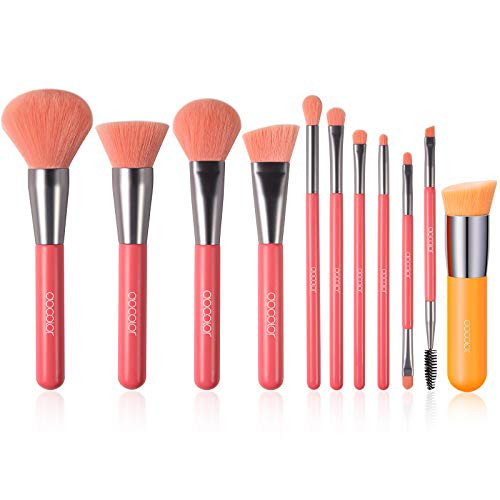 Docolor Neon Peach 10 Pcs Makeup Brushes Plus Neon Orange Angled Kabuki Foundation Brush Premium Synthetic Kabuki Foundation Brush Blending Face Powder Blush Concealers Eye Shadows Makeup Brush Set
