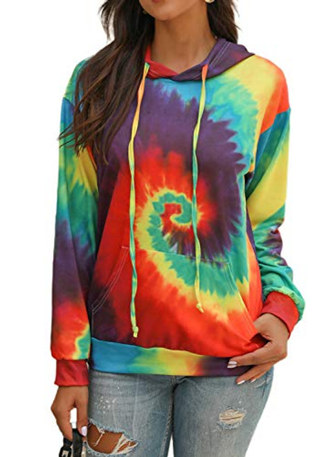 LYCKYY Women's Tie Dye Hooded Sweatshirt Long Sleeve Lightweight Pullover Hoodie with Pocket Orange LYCKYY Women's Tie Dye Hooded Sweatshirt Long Sleeve Lightweight Pullover Hoodie with Pocket Orange