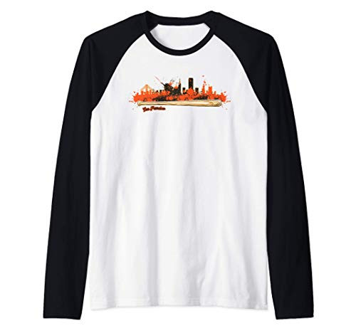 San Francisco Baseball Bat Paint Splat City Skyline Fan Raglan Baseball Tee San Francisco Baseball Bat Paint Splat City Skyline Fan Raglan Baseball Tee