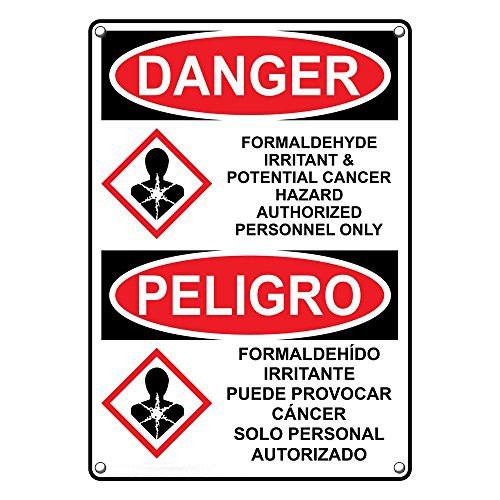 Weatherproof Plastic Vertical OSHA and GHS Danger Formaldehyde Irritant & Cancer Hazard Sign with English & Spanish Text and Symbol