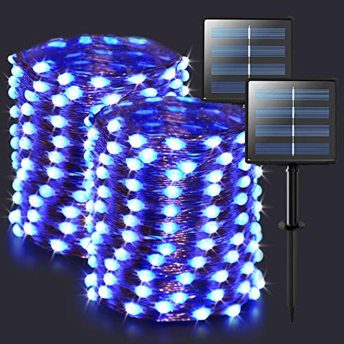 JMEXSUSS 2 Pack 66ft 200 LED Solar Fairy Lights Outdoor Waterproof Super Bright Blue Solar String Lights Copper Wire Solar Christmas Lights for Tree Garden Patio Wedding Party Yard Decoration JMEXSUSS 2 Pack 66ft 200 LED Solar Fairy Lights Outdoor Waterproof Super Bright Blue Solar String Lights Copper Wire Solar Christmas Lights for Tree Garden Patio Wedding Party Yard Decoration