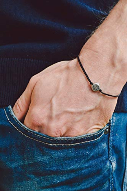 Men's bracelet  black cord bracelet for men with a silver round charm  black cord  bracelet for men  gift for him  men's jewelry  karma