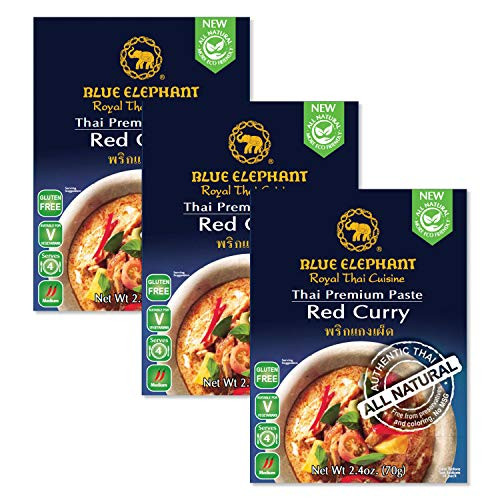 Blue Elephant Royal Thai Cuisine  Red Curry  Thai Premium Curry Paste Spice Packet  2.4oz  Pack of 3