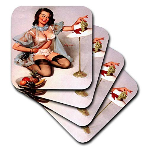 3dRose CST_204150_2 Print of Elvgren Pinup a Tasty Treat Soft Coaster  Set of 8