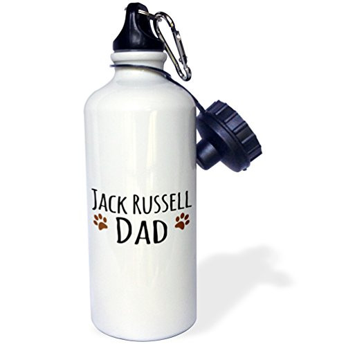 3dRose "Jack Russell Dog Dad-Doggie by breed-muddy brown paw prints-doggy lover proud pet owner love" Sports Water Bottle  21 oz  White 3dRose "Jack Russell Dog Dad-Doggie by breed-muddy brown paw prints-doggy lover proud pet owner love" Sports Water Bottle  21 oz  White