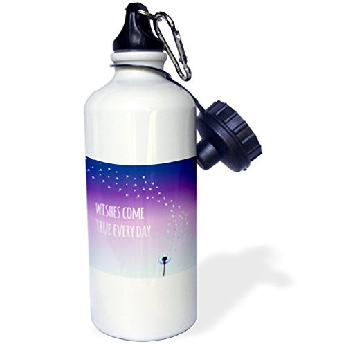3dRose "Wishes come true every day-inspirational motivational sayings-motivation-purple dandelion wish" Sports Water Bottle  21 oz  White