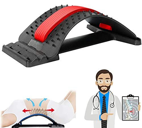 Afoxsos Back Stretcher Lumbar Support Back Pain Relief Device Multi-Level Back Massager Lumbar Pain Relief for Herniated Disc Sciatica Scoliosis Lower and Upper Back Stretcher Support