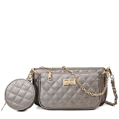Ladies leather shoulder bag and wallet crossbody bag ladies handbags casual handbag and Coin Purse 3pcs bag for women Champagne Gold-2 Ladies leather shoulder bag and wallet crossbody bag ladies handbags casual handbag and Coin Purse 3pcs bag for women Champagne Gold-2