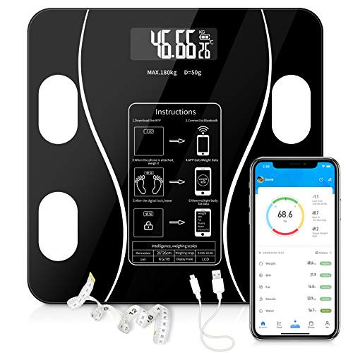 Body Fat Scale- BMI Scale Digital Bathroom Wireless Weight Scale Body Composition Body Composition Analyzer with Smartphone App sync with Bluetooth  Black