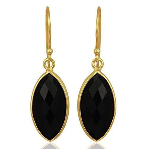 925 Sterling Silver Gold Plated Black Onyx Dangle Earrings Gemstone Jewelry 925 Sterling Silver Gold Plated Black Onyx Dangle Earrings Gemstone Jewelry
