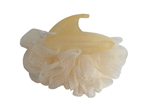 Mesh Sponge Pouf with Easy Grip Handle  Exfoliating Loofah Scrubber Sponge Shower Pouf  Loufa Bath Shower Body Scrubber Mesh Pouf Ball with Handle (Cream)