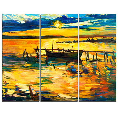 Boat and Pier in Yellow Shade Seascape on Canvas Art Wall Photgraphy Artwork Print Boat and Pier in Yellow Shade Seascape on Canvas Art Wall Photgraphy Artwork Print