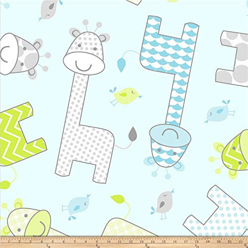 David Textiles Blue Prints Baby Giraffe Fleece Fabric by The Yard