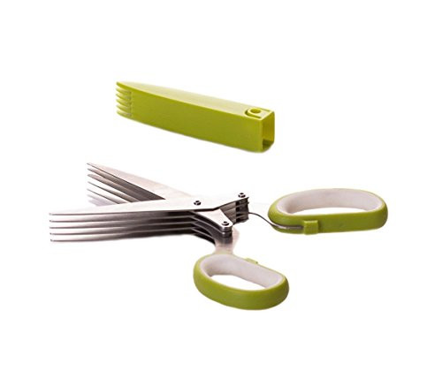 EWEI'S HomeWares Premium 5-Blade Herb Scissors with Cover and Cleaning Brush, Stainless Steel Multi Blade Shears, Herb Cutter, Kitchen Shears