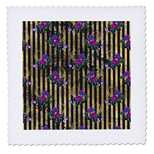 3dRose Glam Image Of Gold and Black Stripes With Pink and Purple. - Quilt Squares  qs_341239_1